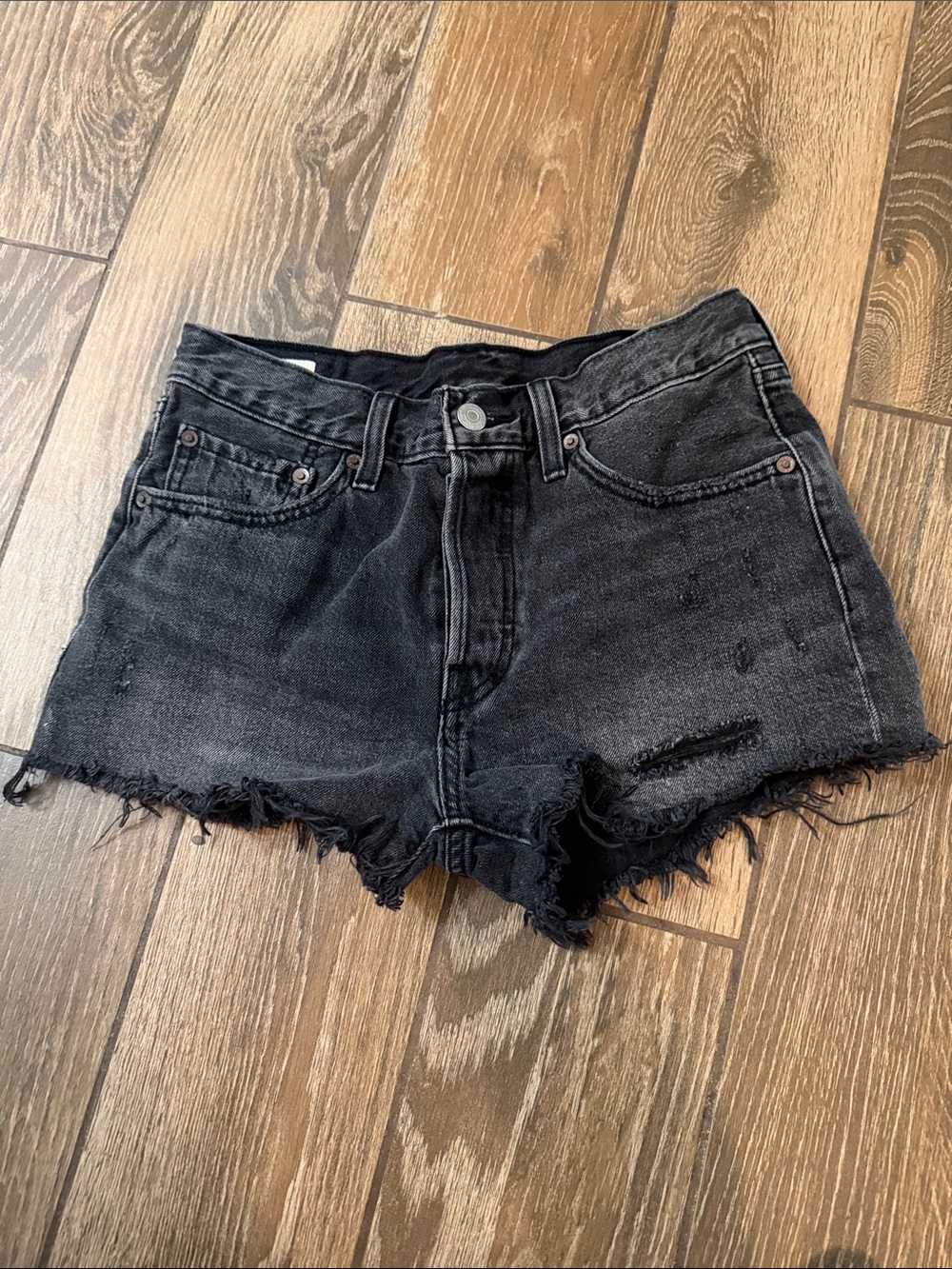 Levi's 501 Black Frayed High-Rise Denim Shorts - W26